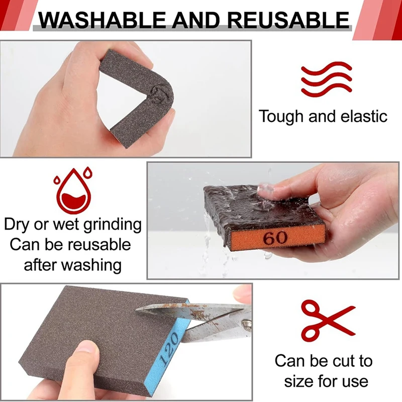 ABBN-8 Pack Sanding Sponge, Washable And Reusable Sanding Blocks For Drywall Wood Metal Furniture, 60/80/120/220 Grit