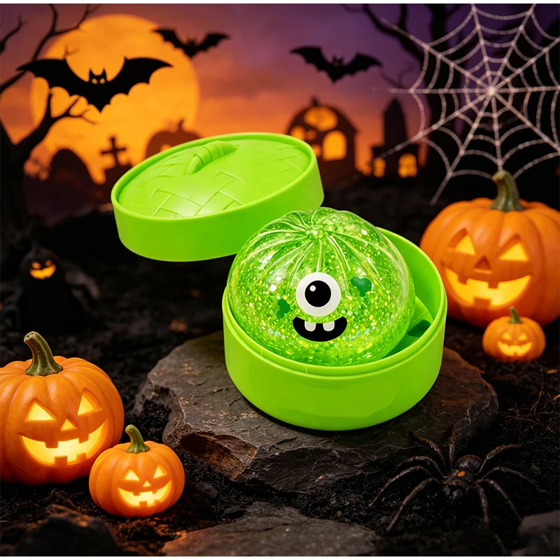 Halloween Dumpling Squishy Toy Pumpkin Eyeball Ghost Glitter Glow In Dark Slow Rise Stress Relief Fidget Toy Festival Party Gift