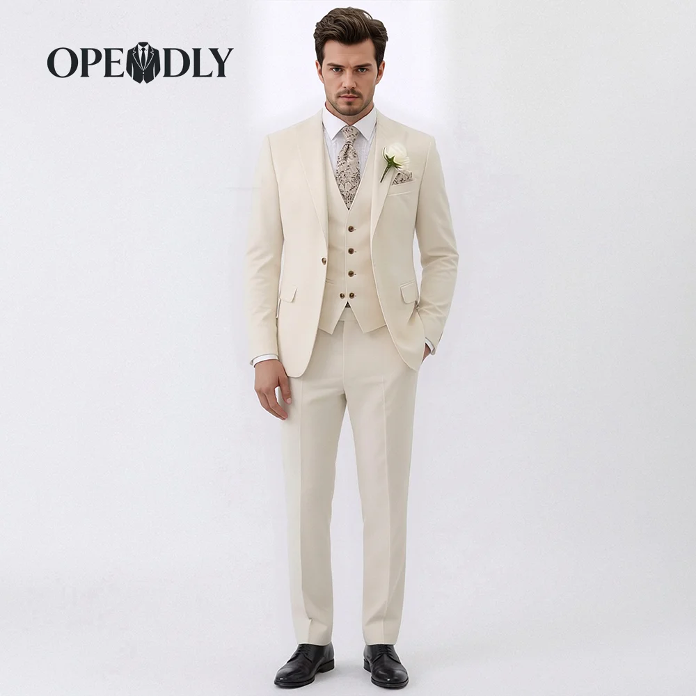 

OPEODLY Men's Slim Fit 3 Piece Tuxedo Suit One Button Blazer Jacket Vest Pants Set for Formal Wedding And Business Occasions