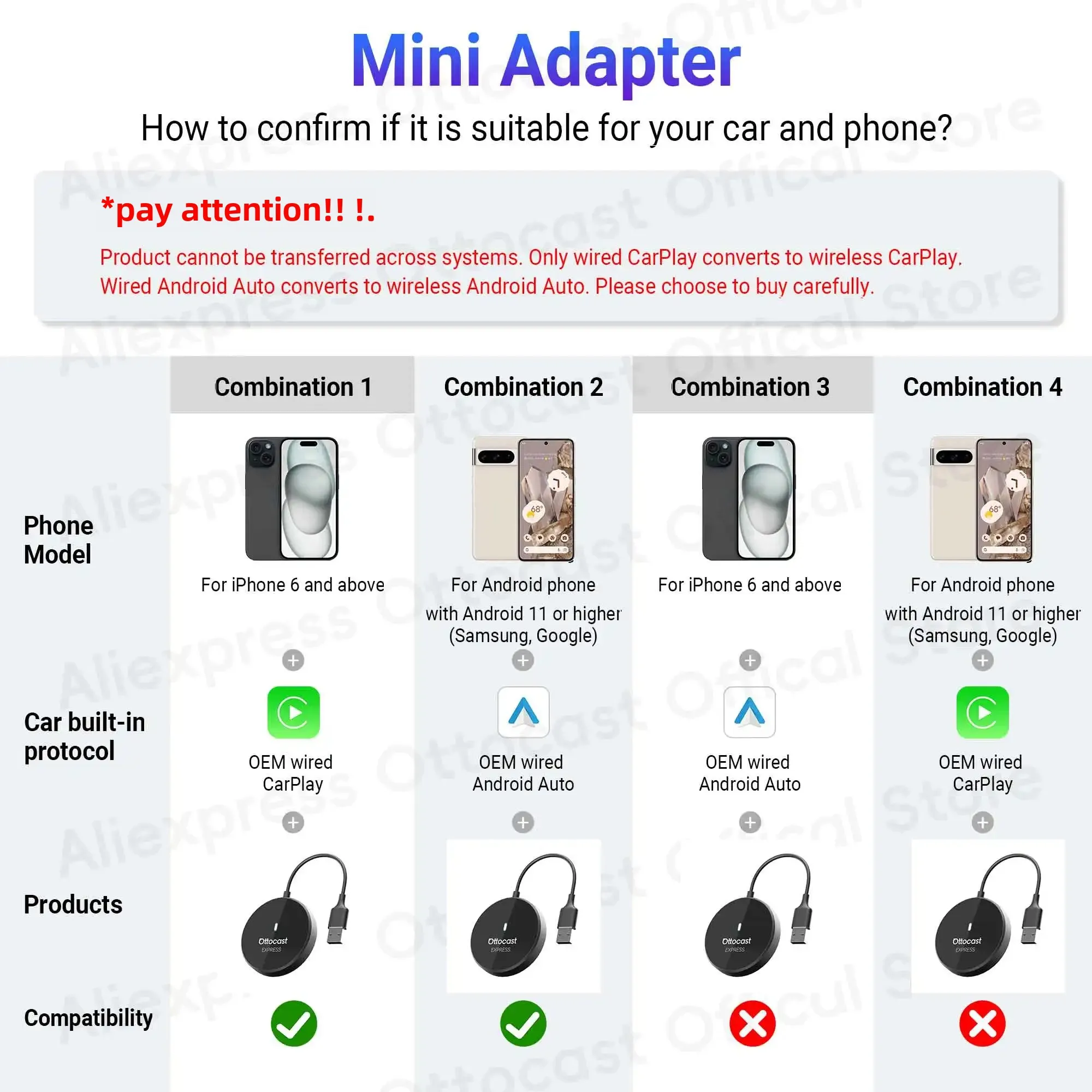 OTTOCAST Express 2 in1 Wireless CarPlay Dongle Android Auto Adapter Smart Box Car أنظمة ذكية لسيارة CarPlay السلكية #6