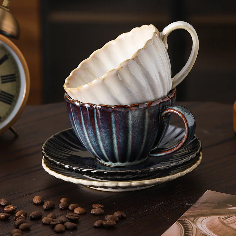 Vintage High-End Striped Kiln Turned Ceramic Cup, Hotel Home Office Milk Coffee Cup, Afternoon Tea Drinking Cup