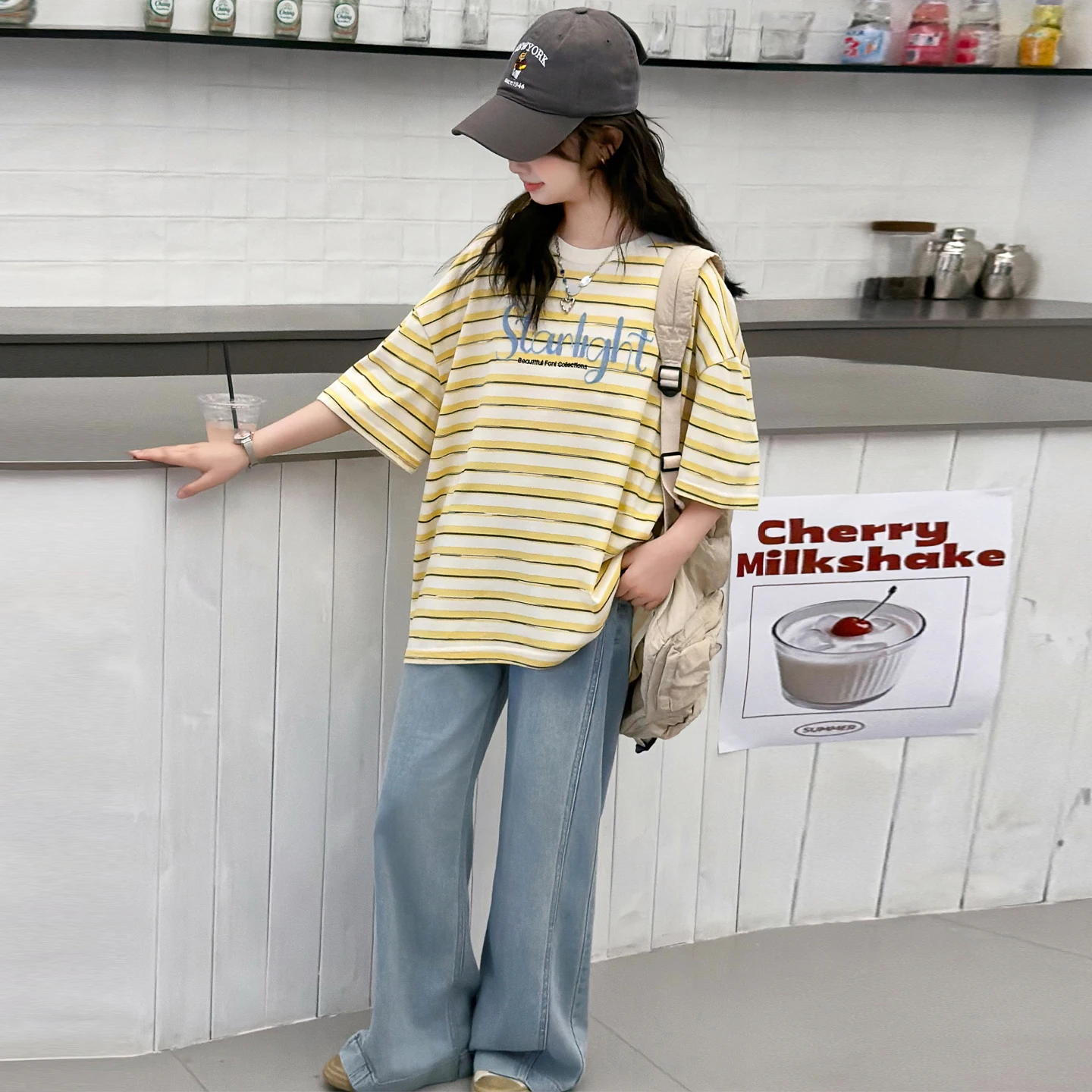 Middle School Girl's Short-Sleeved T-Shirt Summer Fashion Korean- Inspired Unique And Stylish Look for Teens