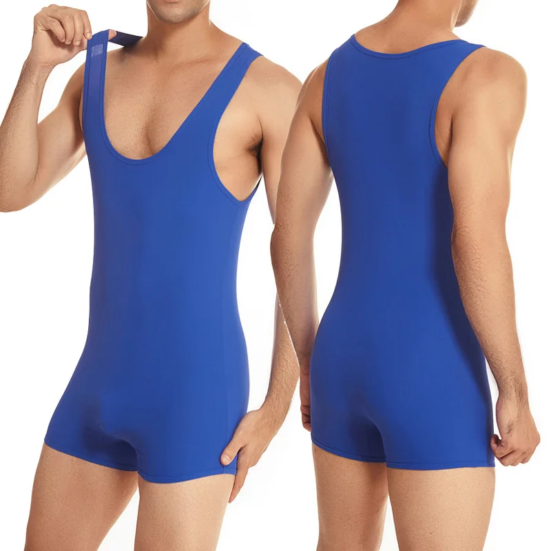 Mens Bodysuits Sexy Men Undershirts Gym Sport Fitness Jumpsuits Wrestling Singlet One-Piece Leotard Elastic Seamless Bodyshaper