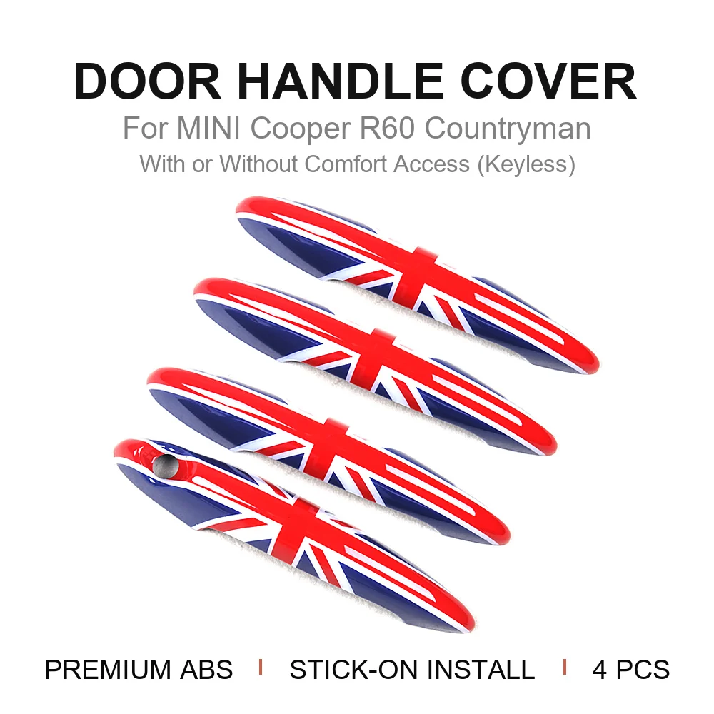 For MINI Cooper R60 Countryman 2010-2016 PC Chequered Door Handle Cover Sticker 4pcs Set Stick-on Keyless Non-Keyless