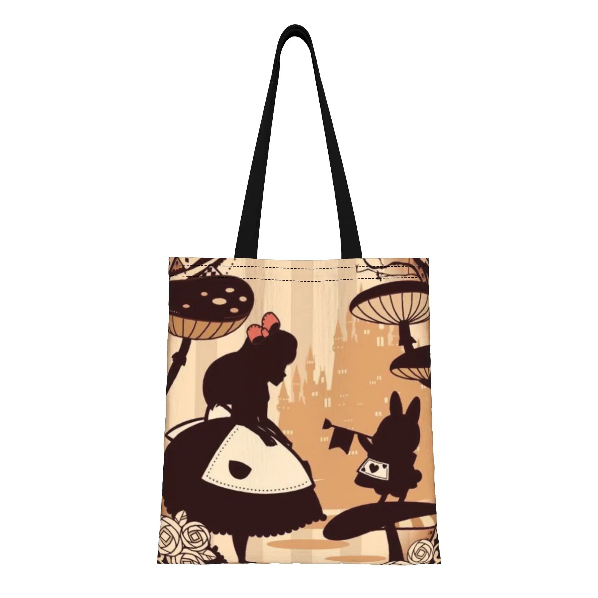 

1PC Valentine's Day Disney fairy tale Reusable Double Sided Canvas Tote Bag Shoulder Alice in Wonderland Handbag