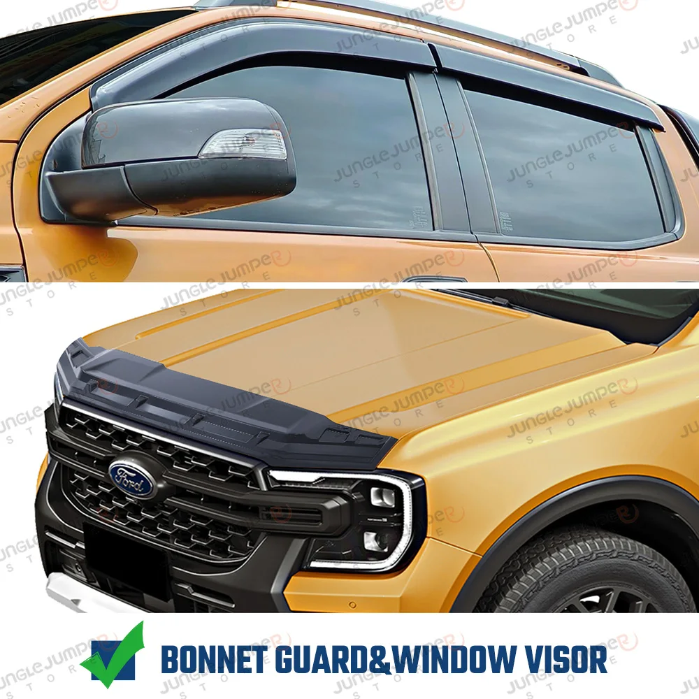 Weathershield +Bonnet Guard Bonnet Protector For Ford Ranger T9 2024 2025 Wildtrak Window Visor Wind Deflector Car Accessories