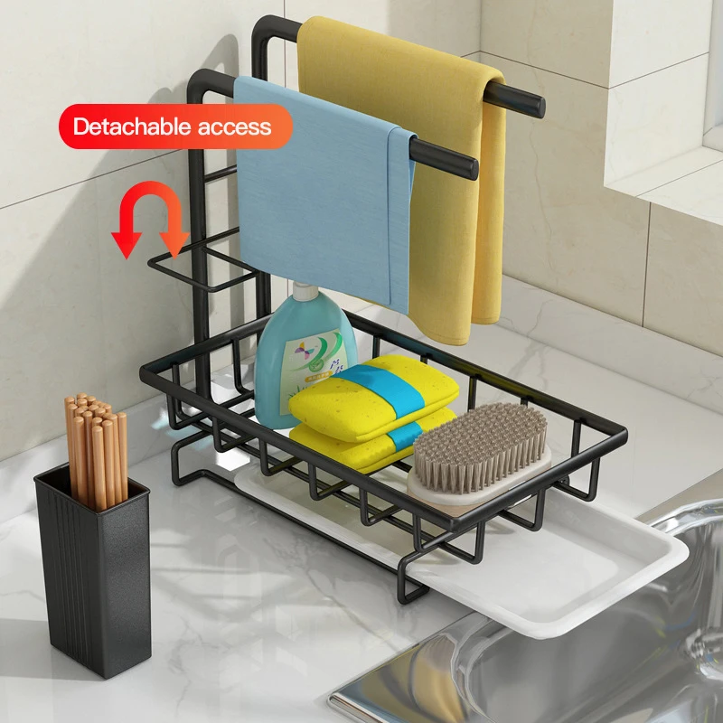 Sponge Holder Kitchen Organizer Dish Drainer Countertop Brush Soap Rack Sink Tray Drain Sink Rag Wall Mounted Accessories