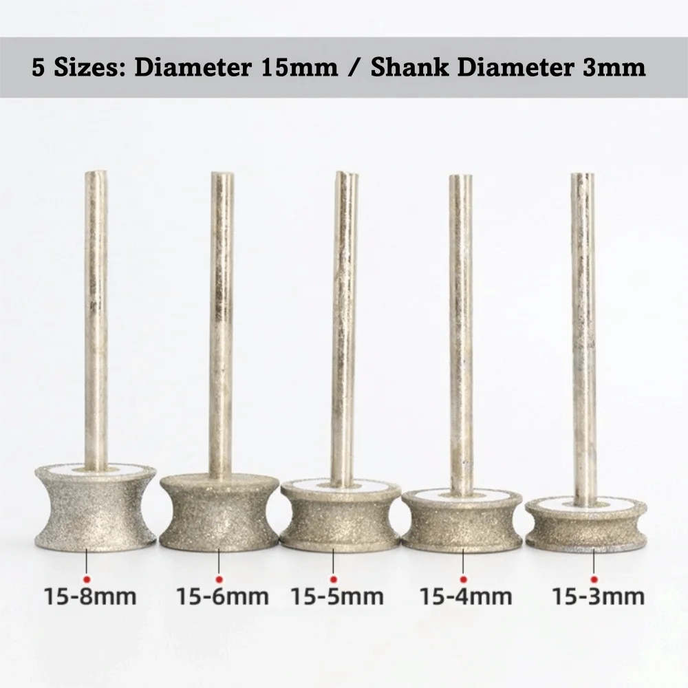 Concave Shape Diamond Grinding Wheel 2-8mm Size Shank Diameter 3mm Rotary Grinding Tool Polishing Wheel Ceramic Sharpening