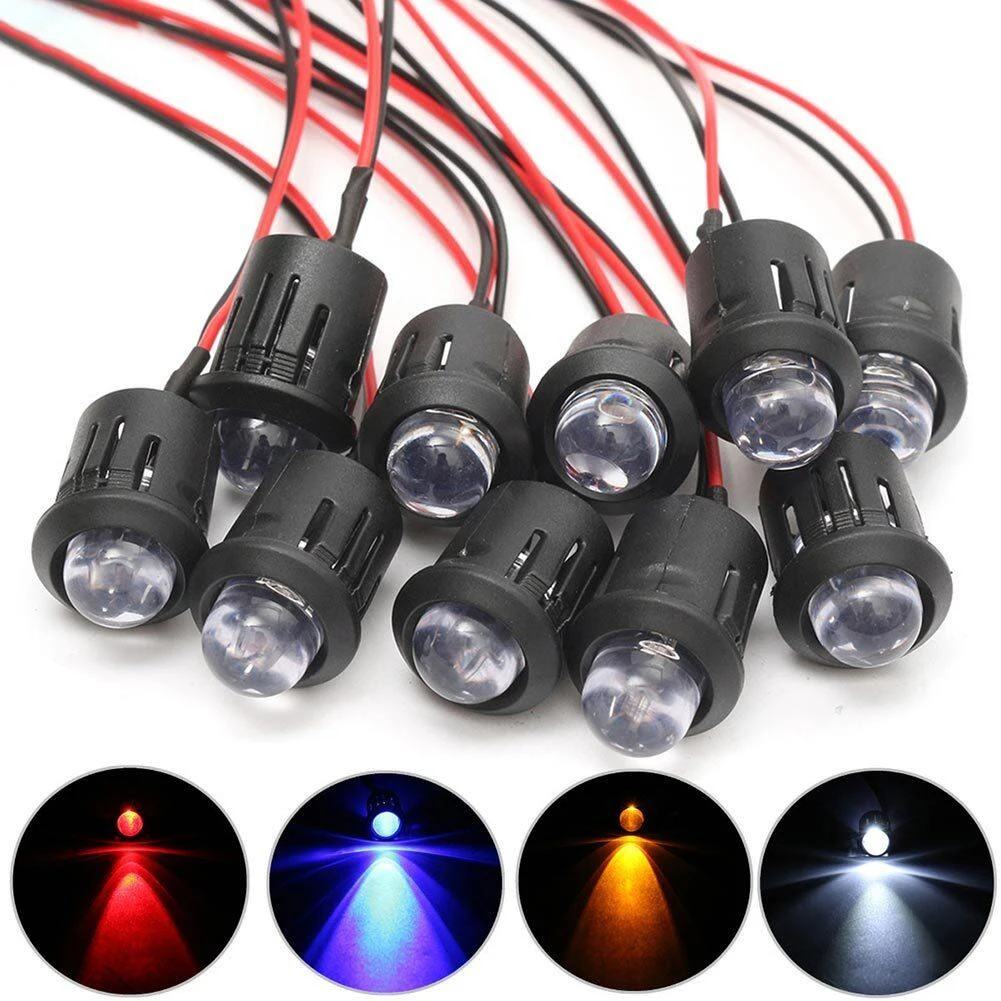 10 szt. 12V wstępnie okablowany kabel zasilający z Ultra przejrzysty LED lampa Led RGB lampka nocna 10mm DIY do przydomowego ogrodu dekoracja na