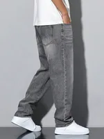 Men's straight skinny grey jeans, straight and simple design, suitable for daily wear in all seasons 4