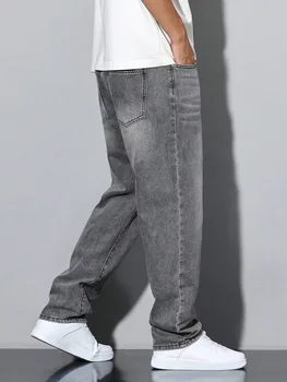 Men's straight skinny grey jeans, straight and simple design, suitable for daily wear in all seasons 4
