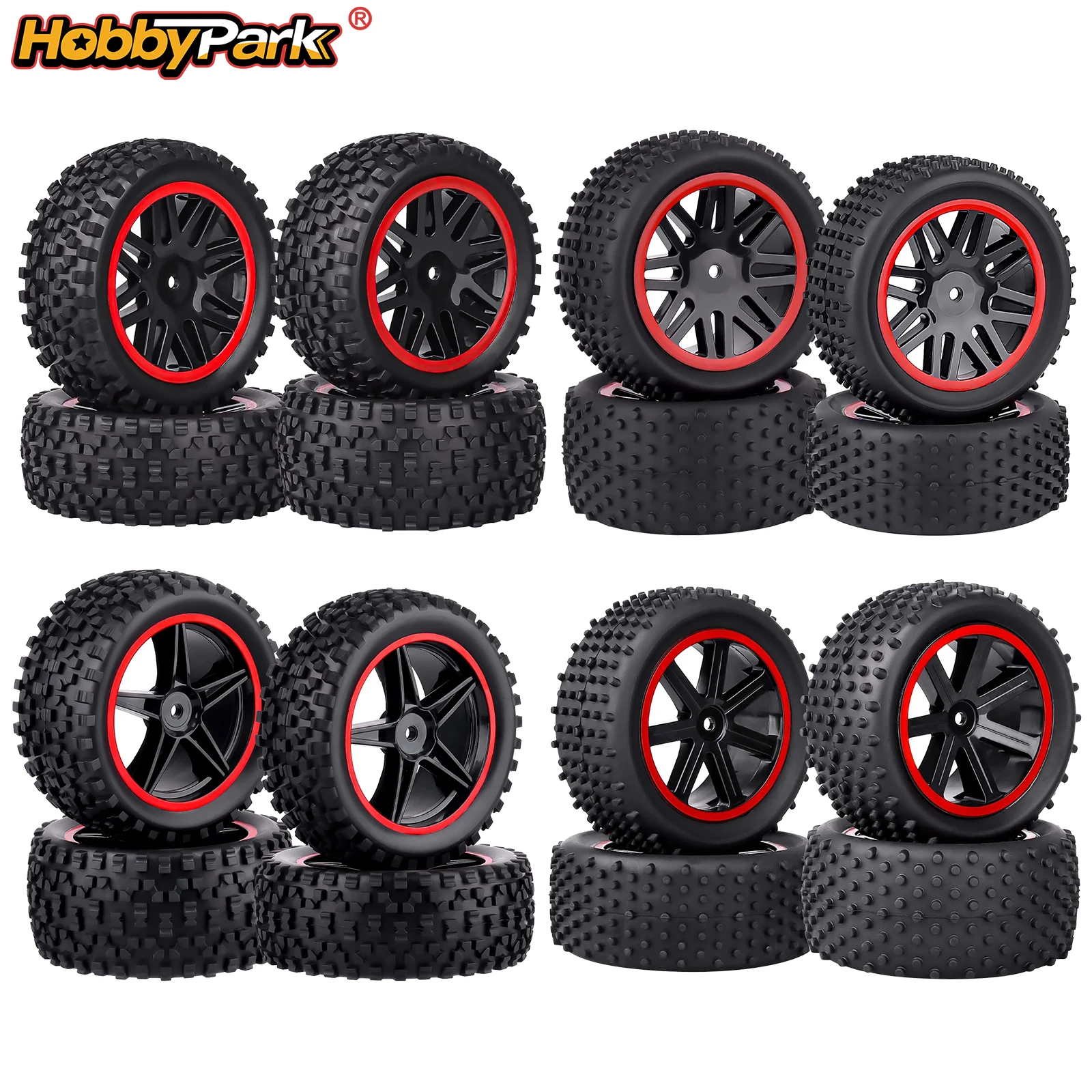 HobbyPark Pre-Glued 1/10 RC Buggy Tires and Wheels Set Assembled 3.46