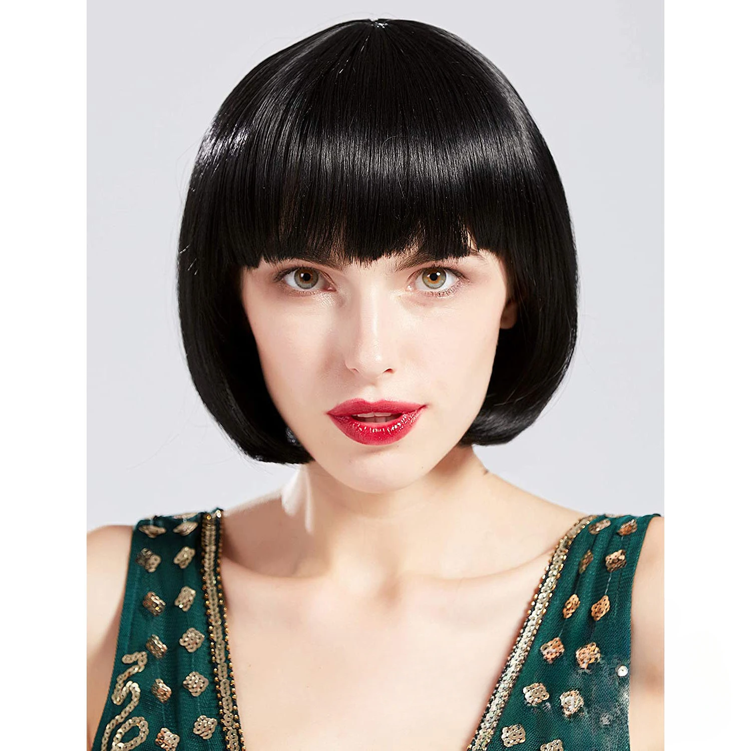 bangs bobo wig Fake Scalp Straight Wigs With Bangs 150 % Density Brazilian Wigs for Women Machine Made Bob Wigs