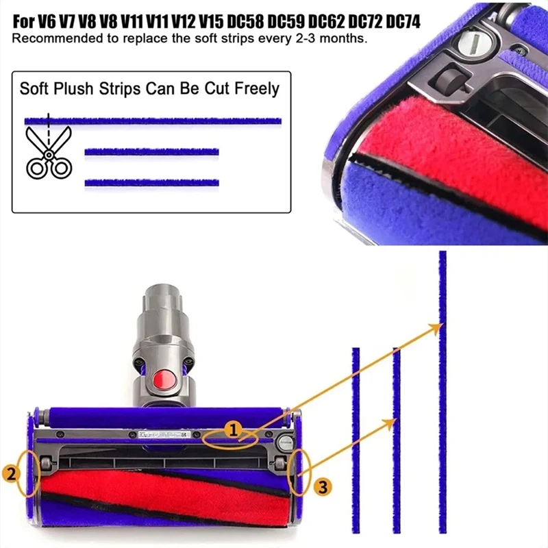 For Dyson V6 V7 V8 V10 V11 Robot Vacuum Cleaner Patrs Floor Brush Hose Soft Velvet Strips Household Appliances Accessories
