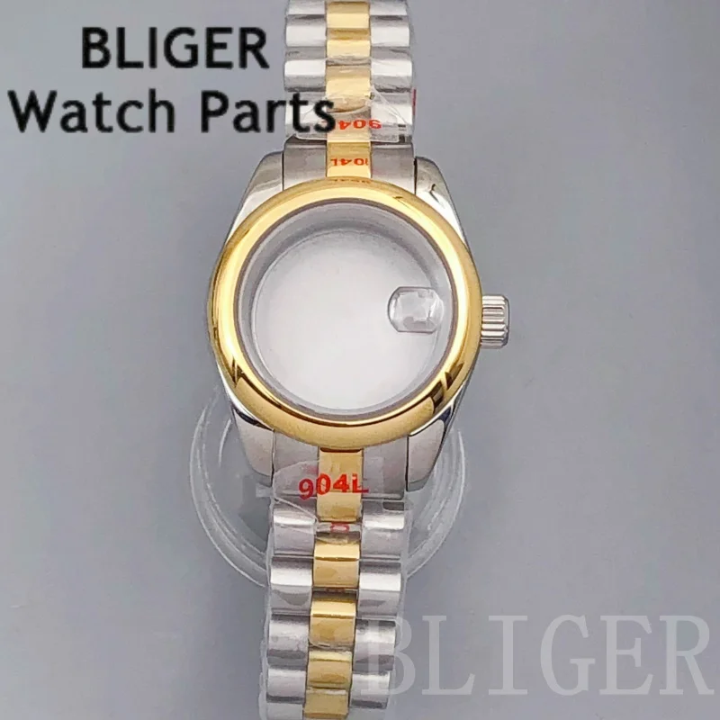 Bliger nh05 28mm senhora dente/lope/polonês caixa de relógio pulseira vidro safira caber nh05 n06 movimento relógio feminino peças reposição