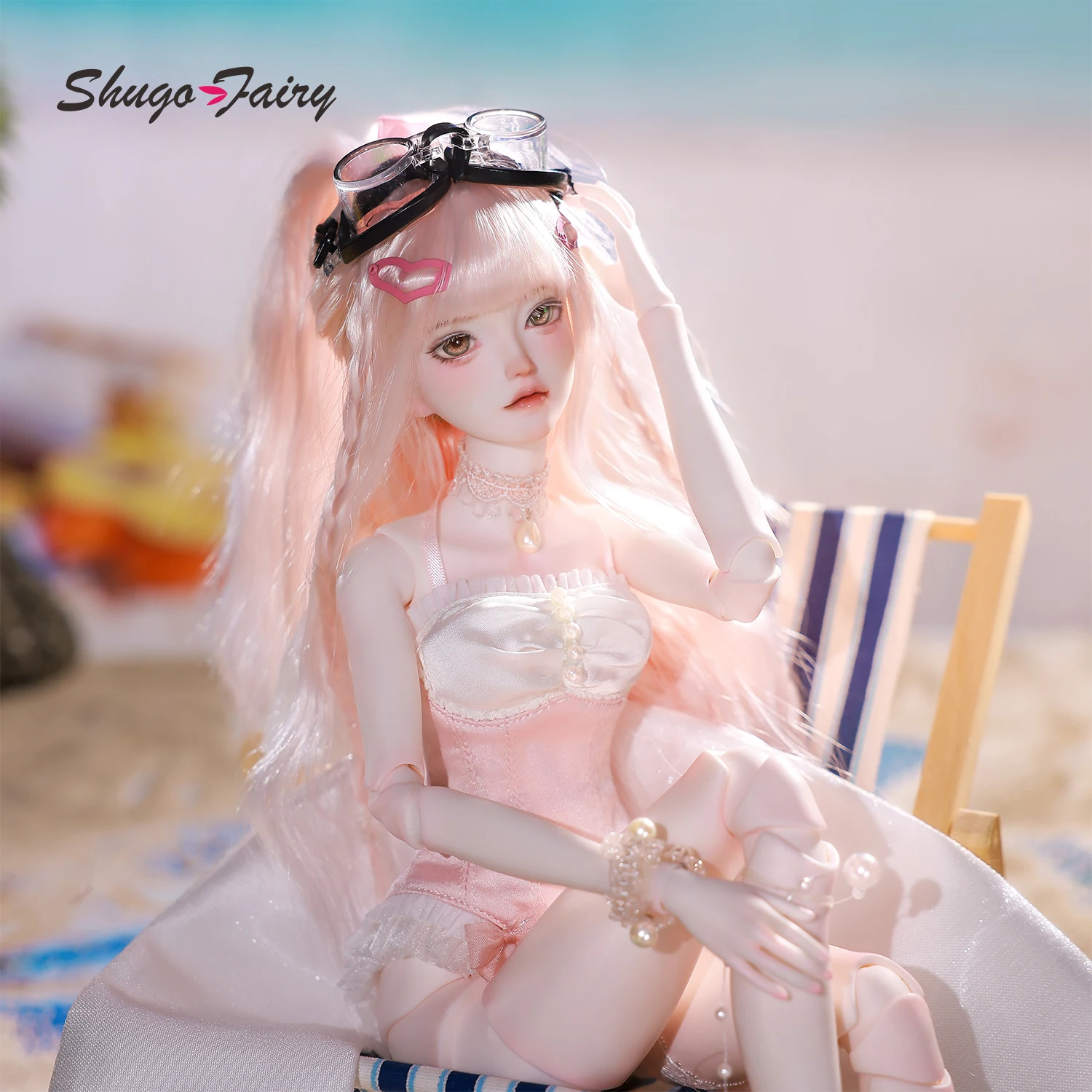 Bambola BJD 1/4 Julia D Set completo con abiti da spiaggia per balletto Parrucca rosa Busto completo Costume da bagno per corpo Bambola snodata Shugafairy