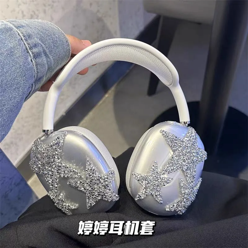Flash-reflecting star-shaped earphone case, suitable for AirPods Max. Transparent protective soft shell for over-ear headphones.