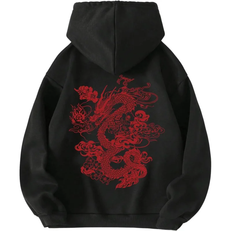 

Autumn and winter simple style outerwear flower pattern hooded sweatshirt letter printed long sleeved drawstring pullover