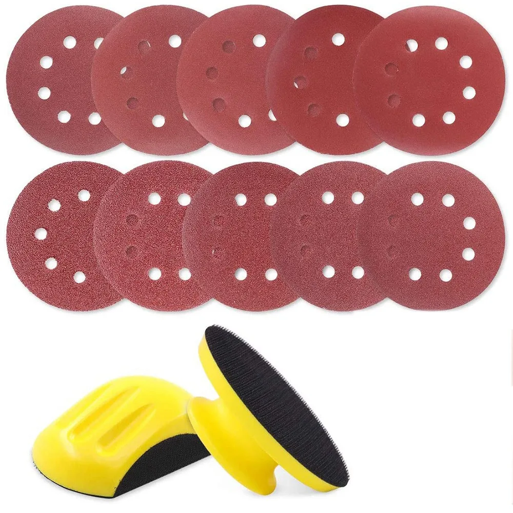 

62Pcs Round Mouse Hand Sanding Block and 8 Hole Sanding Disc Assortment Kit Hook and Loop Sanding Blocks Sandpapers