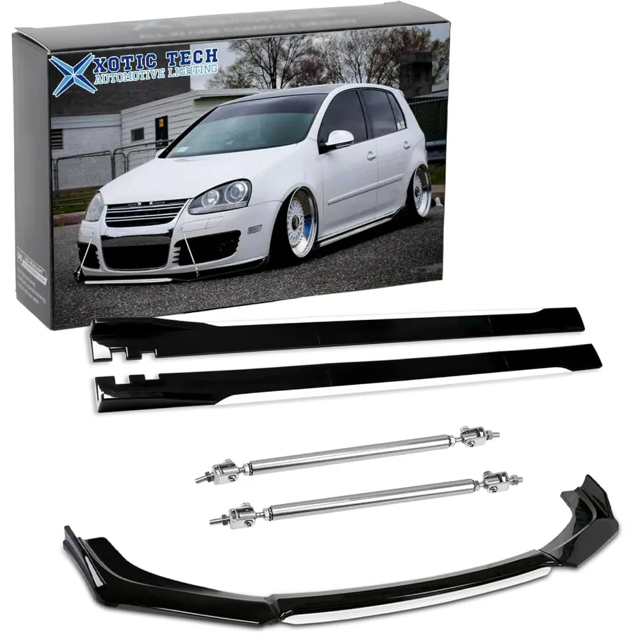 المصد الأمامي الشفاه الذقن المفسد + 2 متر الجانب تنورة الجنيحات الناشرون + قابل للتعديل 1013 دعم قضيب العالمي صالح معظم المركبات لامعة #1