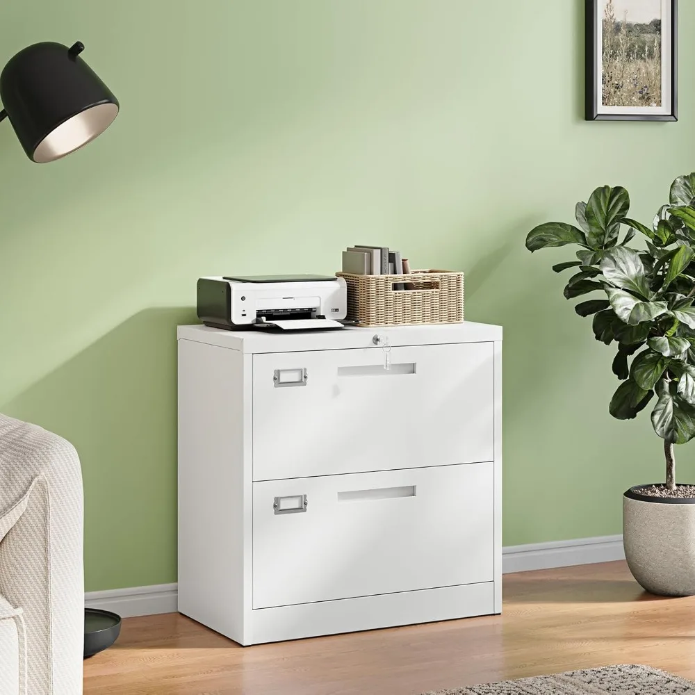 2 Drawer Locking Metal Lateral File Cabinet for Home Office, Hanging Letter/Legal/A4, White