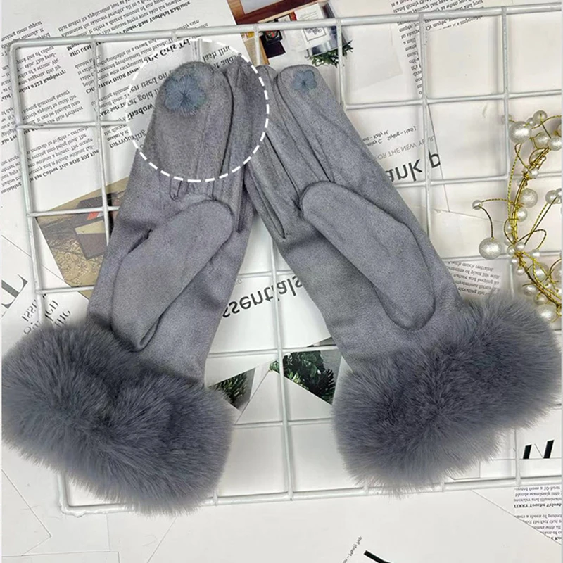 Autumn Winter Women Cute Furry Warm Full Finger Mittens Female Outdoor Cycling Lady Thick Faux Fur Fashion Touch Screen Gloves