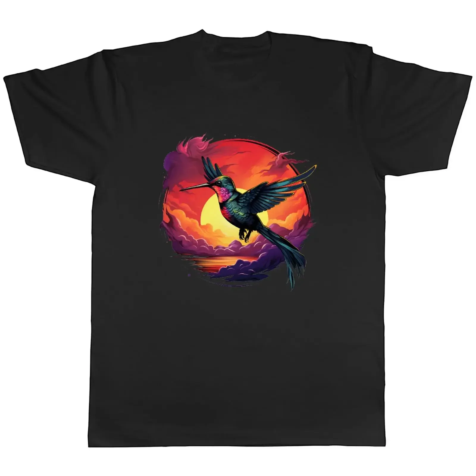 Camiseta Tropischer Kolibri para hombre, diseño de pájaro volador, animales salvajes, atardecer, regalo vintage, estilo lavado, elástica y elegante