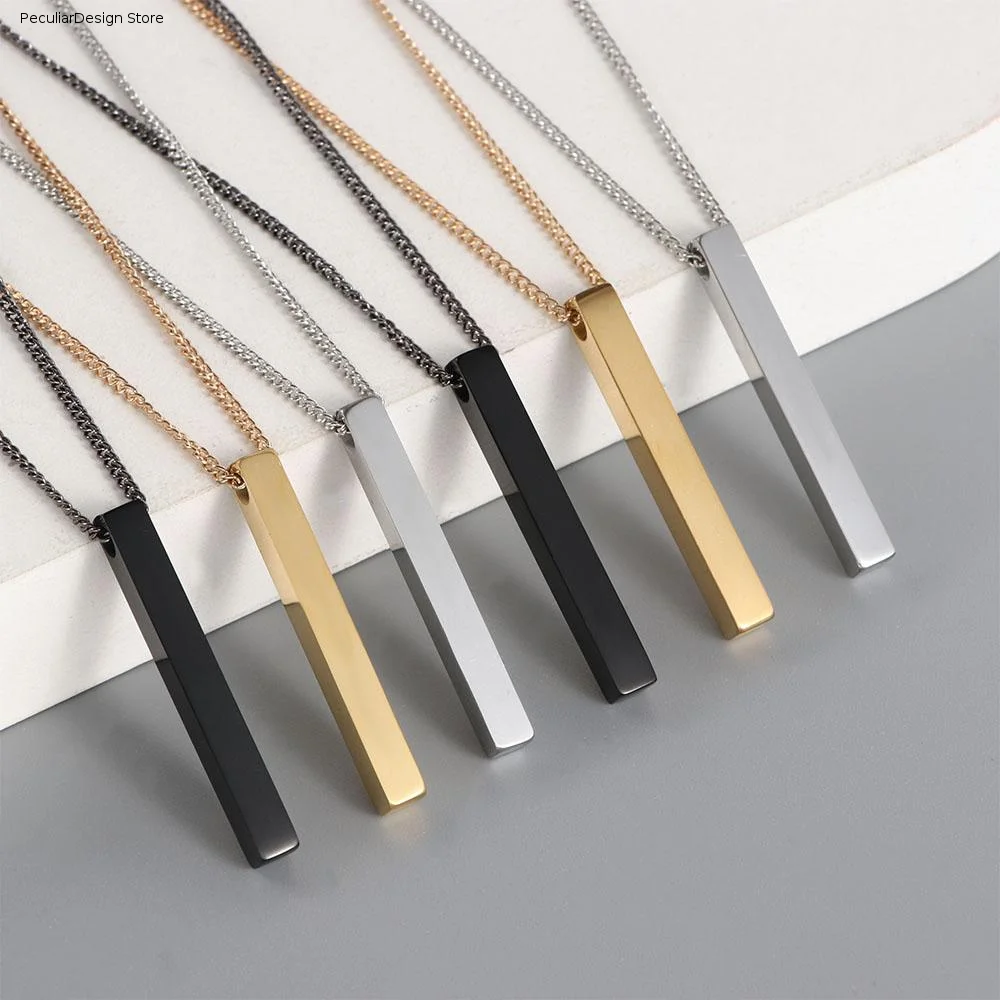 Silver Simple Black Stainless steel Gold Cool style Necklace for men Rectangle necklace Sweater chain Jewelry accessories