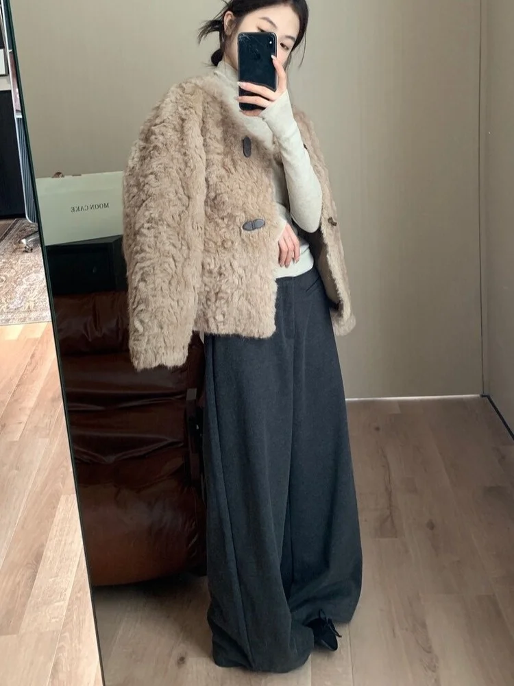 Pantaloni a Vita Alta e Gamba Larga per Donna, Casual da Ufficio, Nuova Moda Autunnale, Stile Coreano Semplice e Versatile