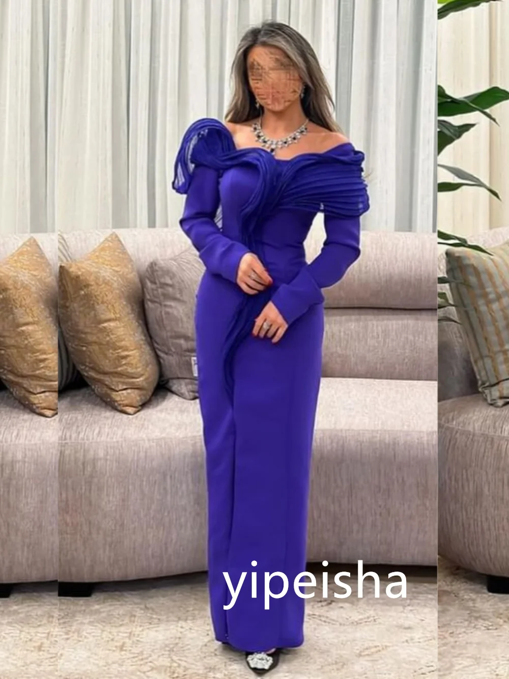 Vestidos por debajo de la rodilla con hombros descubiertos, Jersey brillante personalizado, plisado, vestidos de graduación, estilo moderno exquisito clásico Pastrol Chines