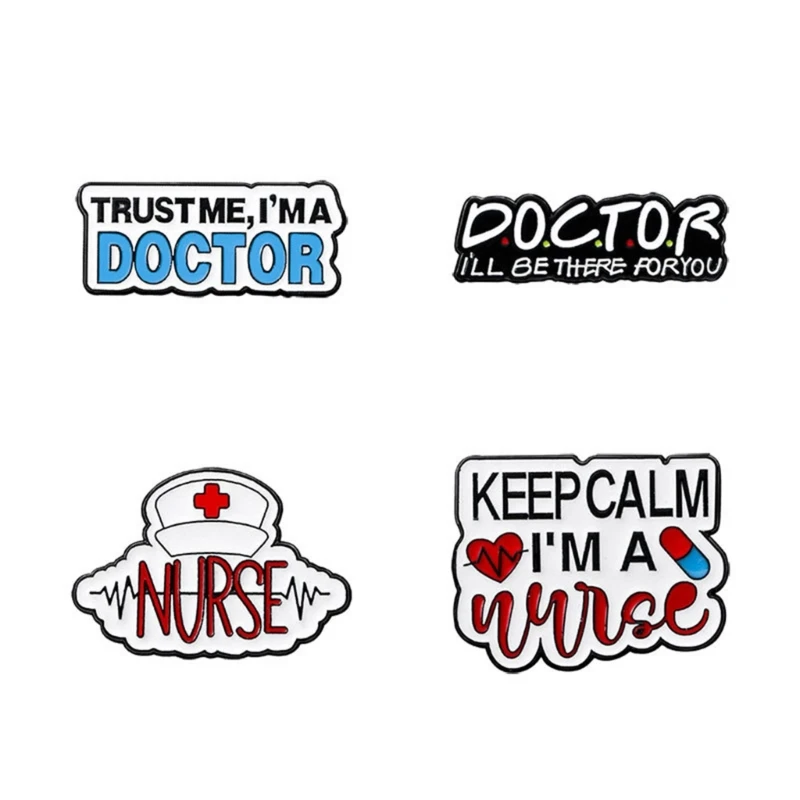 Alloy Enamel Brooch Corsage Pin With English Letters Accent For Hospital Professionals As Doctor Nurse Gift Pin E0BF
