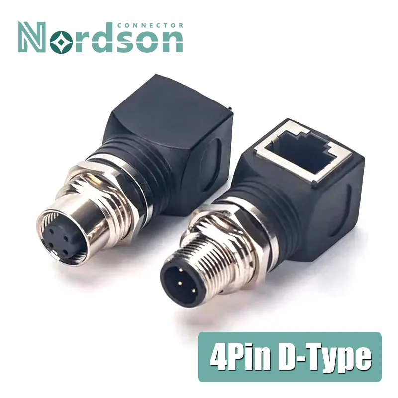 M12 D-type 4Pin to RJ45 Female Plug Adapter Waterproof IP67 Ethernet M12 D-code Male/Female to RJ45 Sensor Connector Industrial