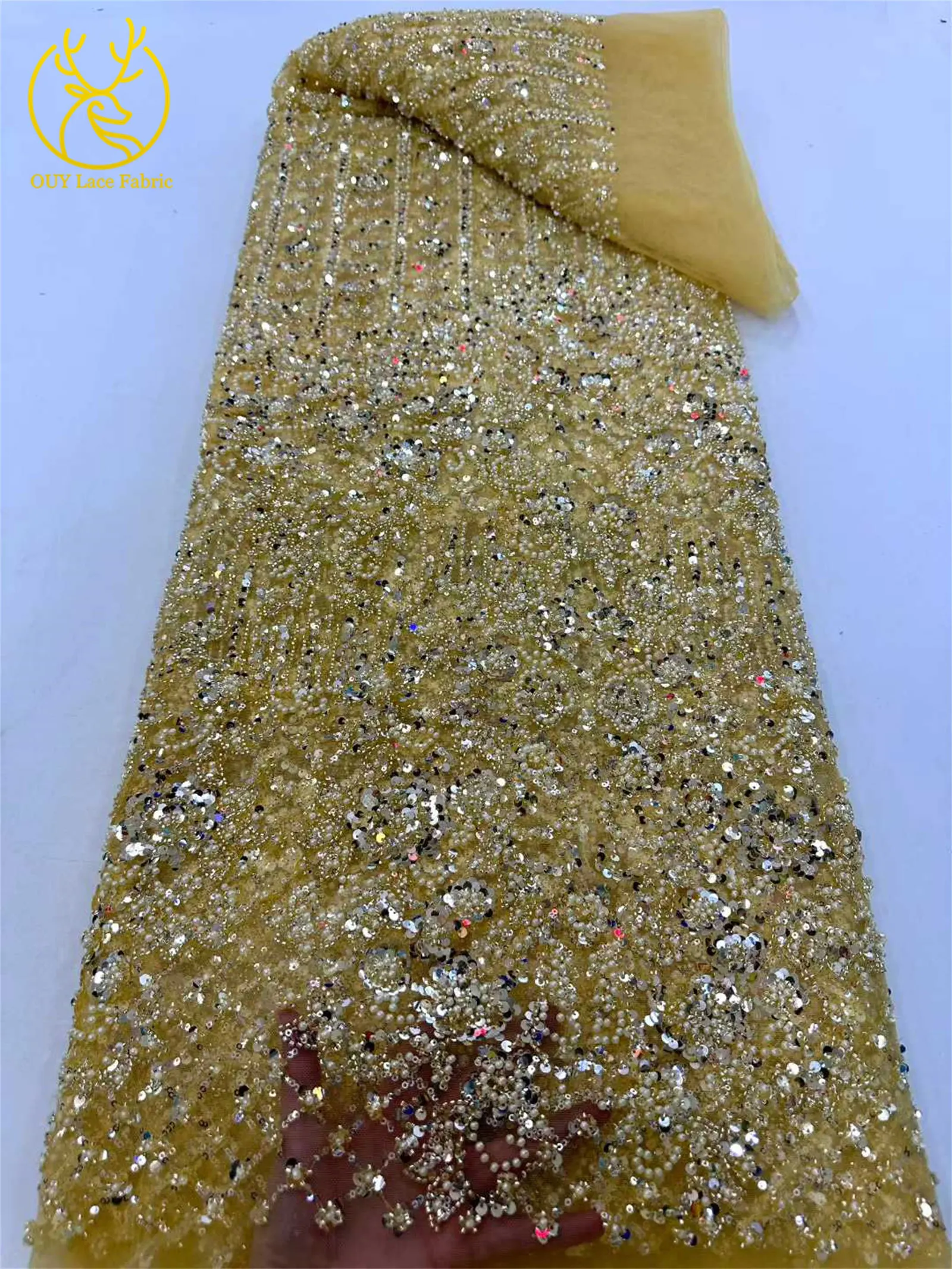 قماش دانتيل مطرز يدويًا أفريقي 5 ياردات من قماش الدانتيل الفرنسي الفاخر المطرز بالدانتيل النيجيري فساتين حفلات الزفاف