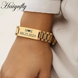 Haiyufly Punk Personalized Engrave Name Bracelet for Men Stainless Steel Custom Thick Chain Couple Jewelry Anniversary Gift
