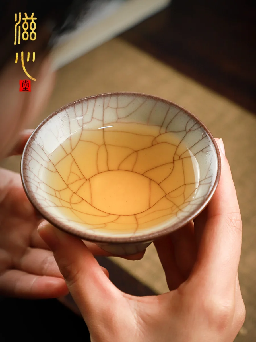 

High-End Celadon Kiln Cup Hand Pull Ceramic Supportable Line Ice Crack Large Personal Men's Gift