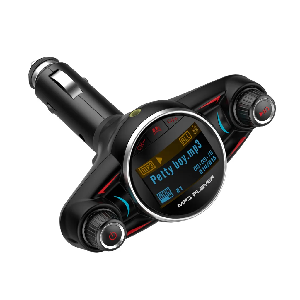 BT08 New Big Eyes Double Head FM Car Bluetooth Mp3 Double Knob Large Screen Display Voltage Detection 2.1 Charging