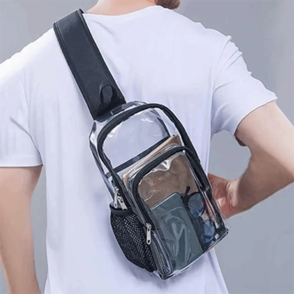カジュアル大容量透明クロスボディバッグ軽量防水クリアチェストバッグファニーパックスリング-pvc-ショルダーバッグ旅行