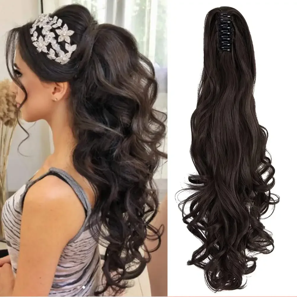 

Synthetic 22inch Claw Clip Ponytail Hair Extension Wavy Ponytail Synthetic Ponytail Hair Clip For Women Pony Tail Hairpiece