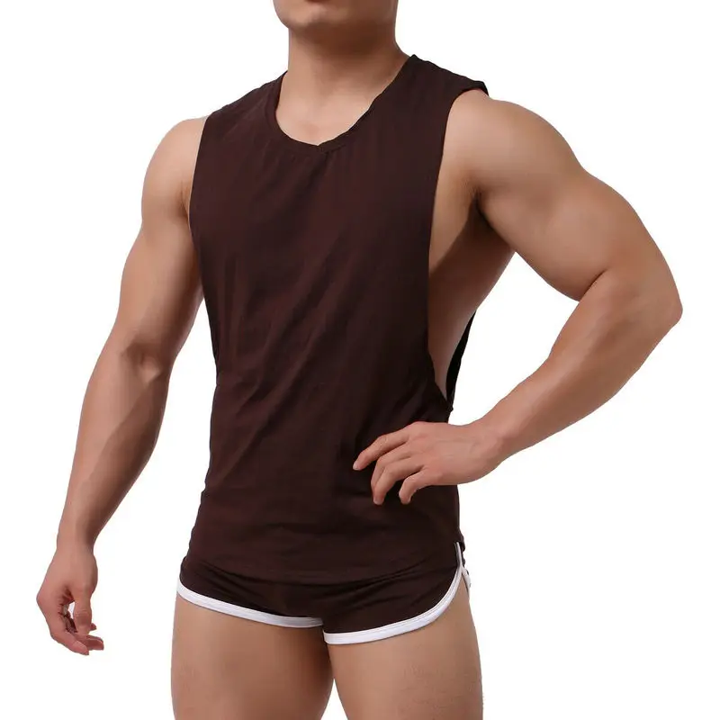 Mens Undershirts Cotton Summer Sport Vest Loose Sleeveless T-shirt Fitness Tops Casual Sweat Shorts Underwear Or Men Clothes Set