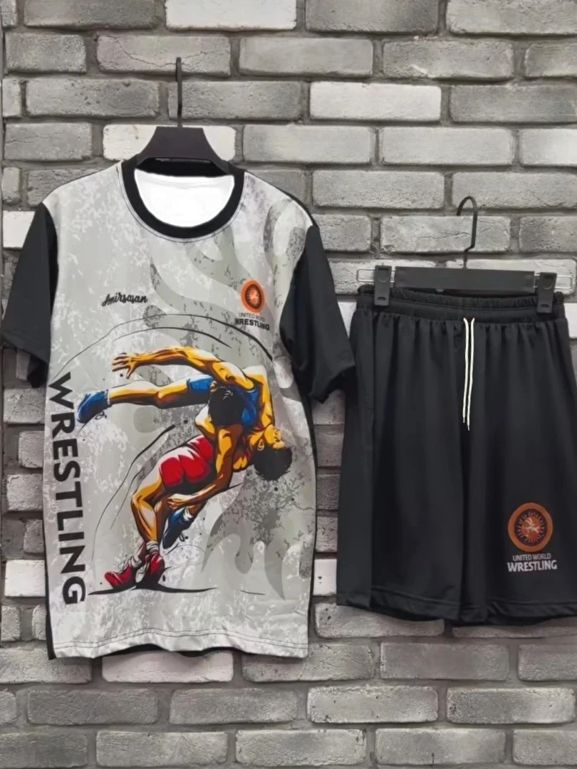 MMA Boxing Fighter Wrestling Taekwondo T-shirt & Shorts Quick Dry Fighting Kickboxing Gym Martial Arts Training Sports Uniform