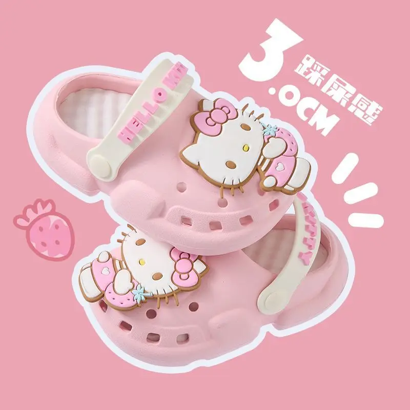 

Sanrio kawaii детские сандалии hello kitty, модные летние тапочки для девочек My Melody, мягкая подошва с мультяшным принтом, нескользящая обувь с отверстиями