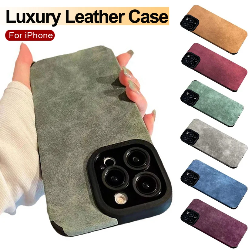 Luxury Matte Soft Leather Case For iPhone 15 Pro 14 Plus 13 12 11 Pro Max Shockproof Silicone Shell X XR 7 8 Plus SE Back Cover