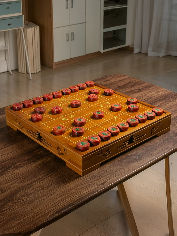 Chinese Chess Go 2-in-1 Chessboard Double-sided Solid Wood Chess Table Gobang Children's Student Adult Set