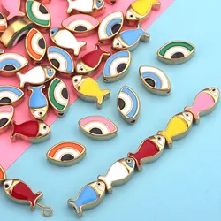 1 Piece 304 Stainless Steel Beads Fish Animal  Evil Eye Enamel Spacer Handmade Making Bracelet DIY Jewelry Findings Hole 1.5mm