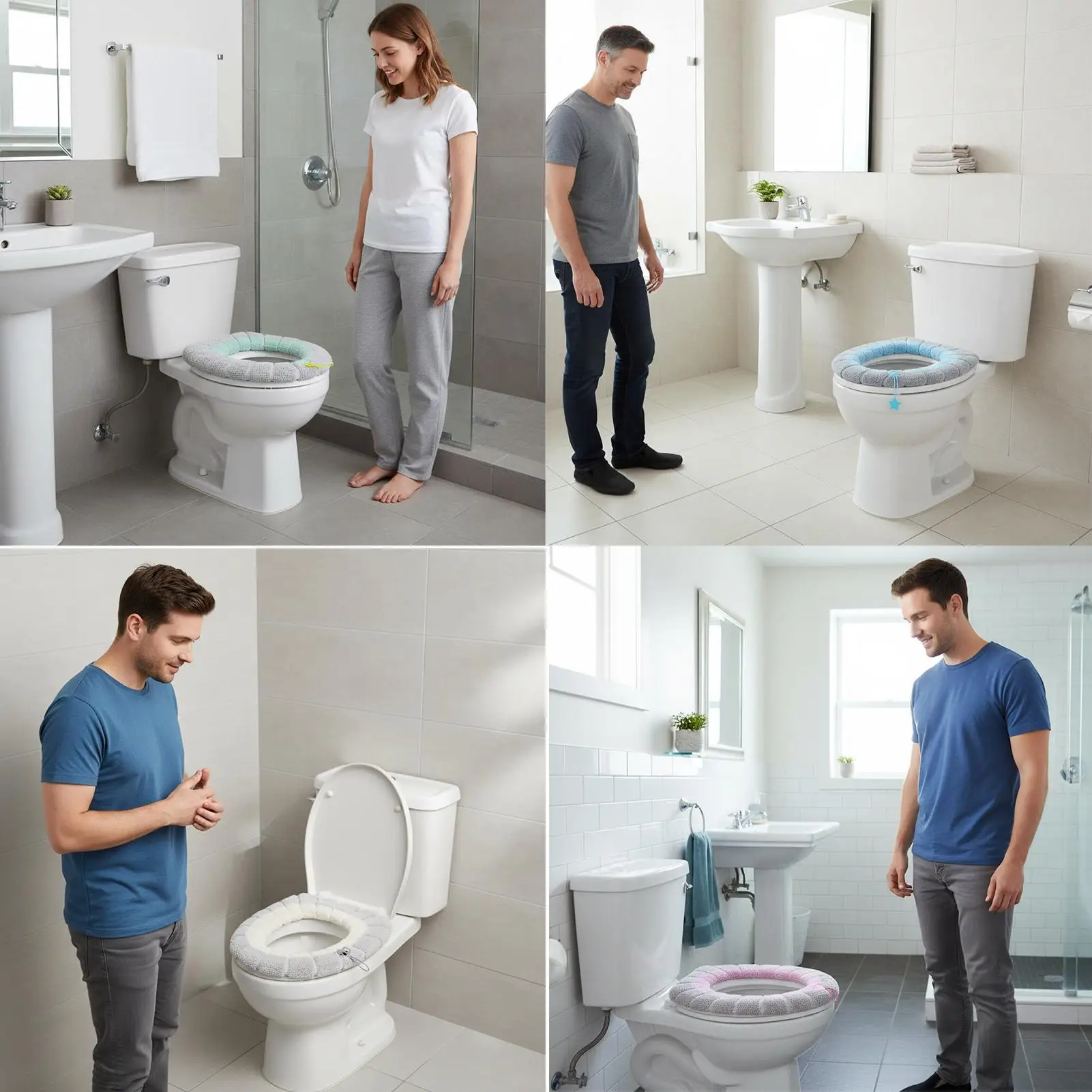 Warm Toilet Seat Cover 4 Pieces Soft Bathroom Accessories Soft Toilet Seat Pad For Homeowners Renters Cold Climate Basement