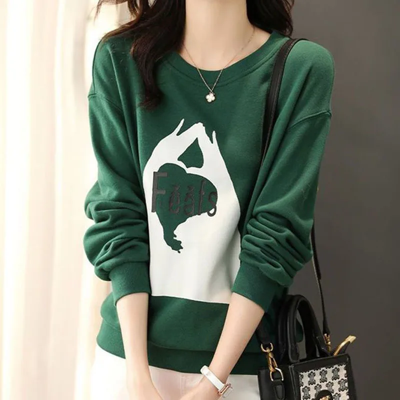 Autumn and Winter Fashion Design Sense Printing Loose and Slim Versatile Simple Casual Round Neck Women's Temperament Sweater