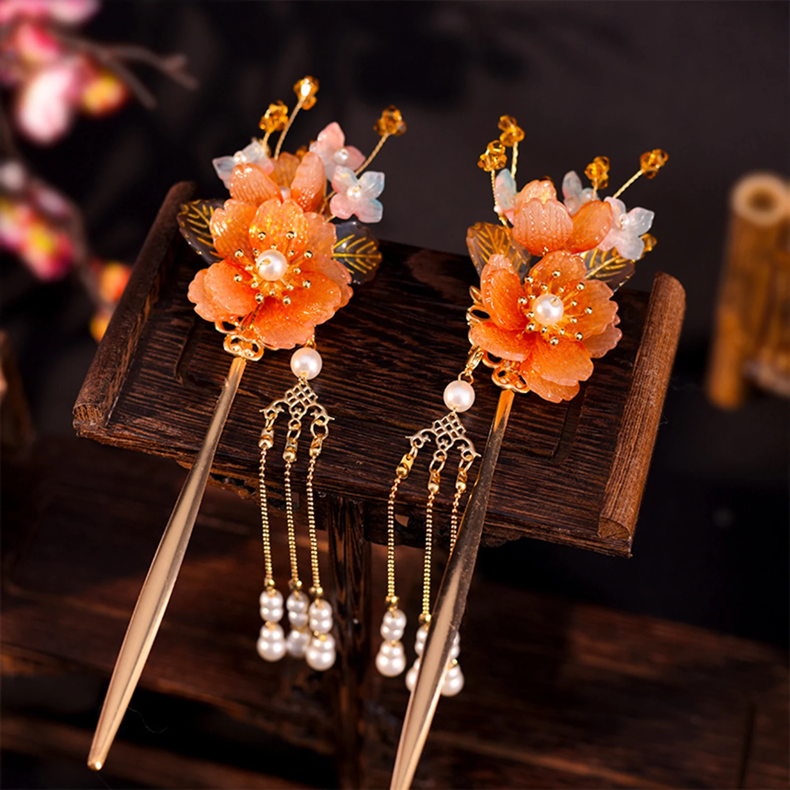 Han Chinese Hair Stick Earrings Jewelry Set Retro Cheongsam Hairpin Fairy Floral Wedding Hair Accessory Fairy Fringe Retro Tiara