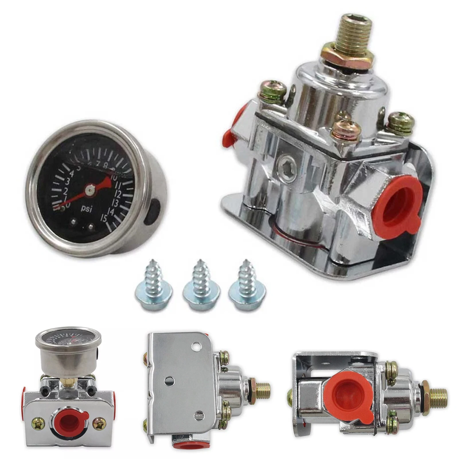 Low Fuel Pressure Regulator with Gauge Carburetor Fuel Pressure Regulator Replacement for Carburetor Carb 1-4 PSI 12-804