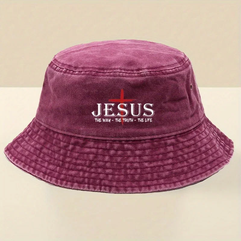1pc JESUS Print Bucket Hat - Lightweight and Breathable Bonded Fiber, Foldable Design for Outdoor Travel and Vacations - Multipl