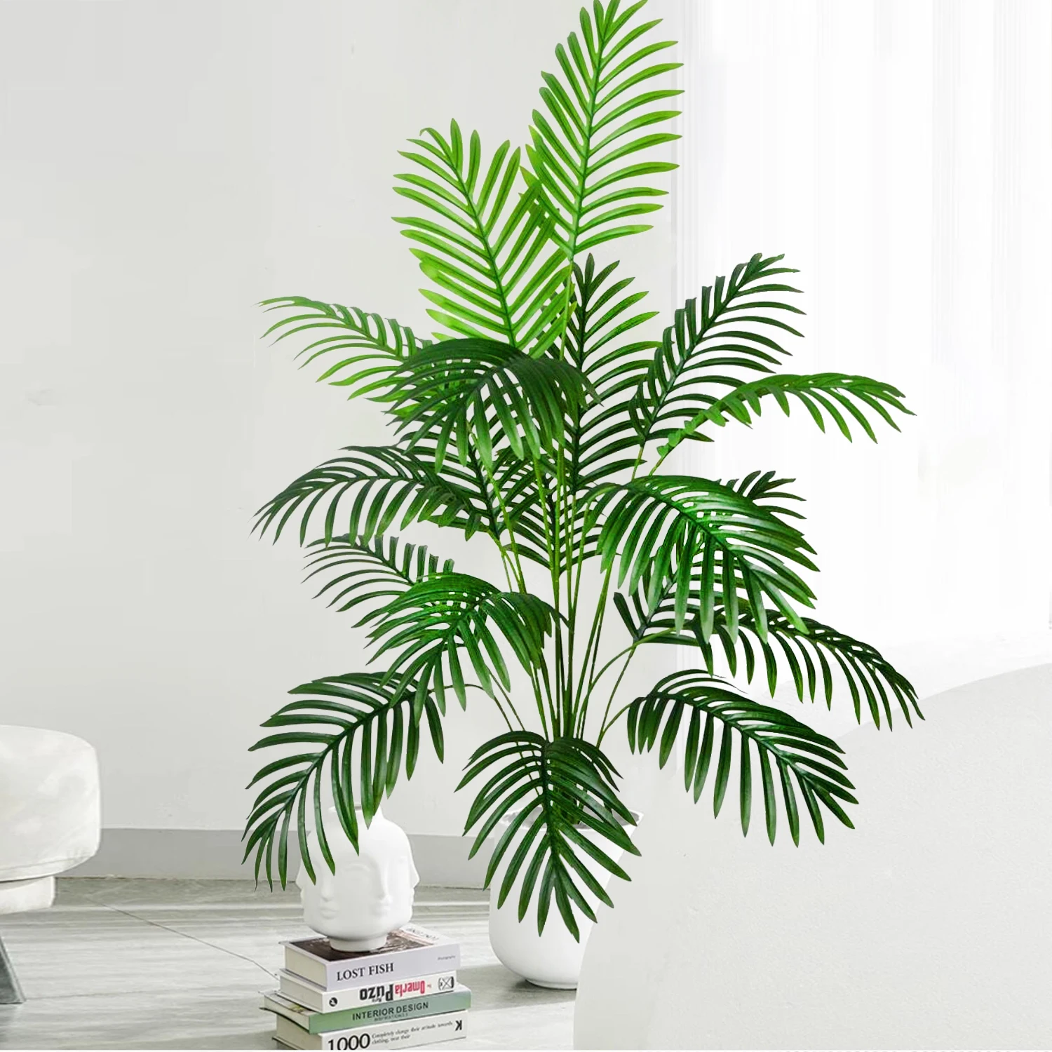 68-120cm(47.2in) Artificial Palm Tree Tropical Fake Plant Green Plastic Palm Leaf Branches Suitable for Home Garden Decoration